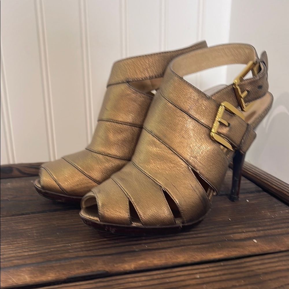 Michael Kors Bronze Leather Peep toe High-Heeled Sandal Booties